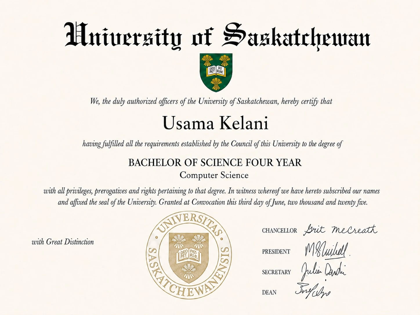 BSc, Computer Science — University of Saskatchewan