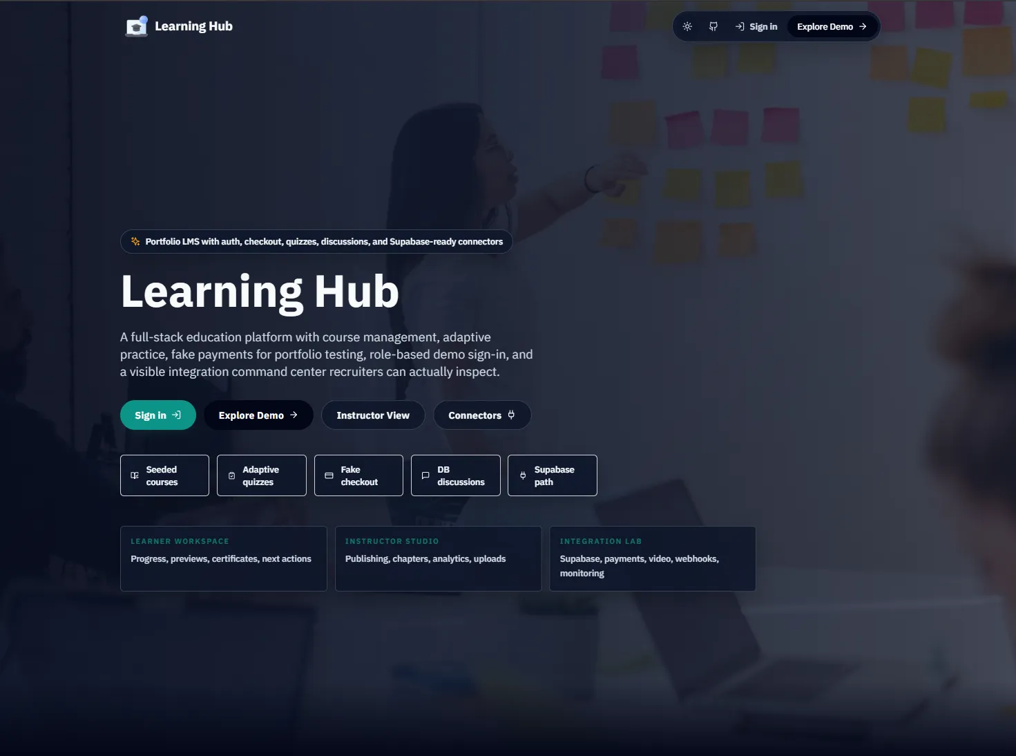 Learning Hub screenshot 1 — landing page