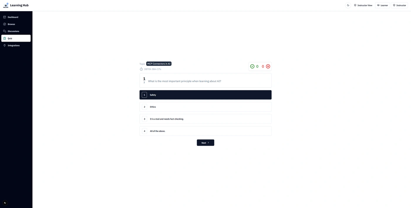 Learning Hub AI-assisted quiz interface