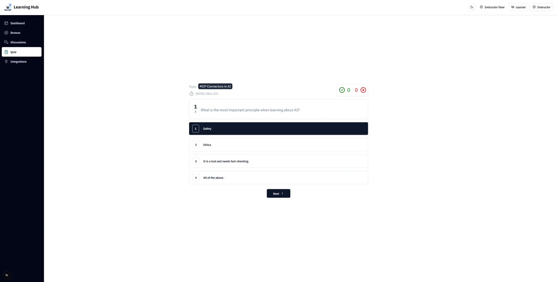 Learning Hub screenshot 3 — AI quiz engine